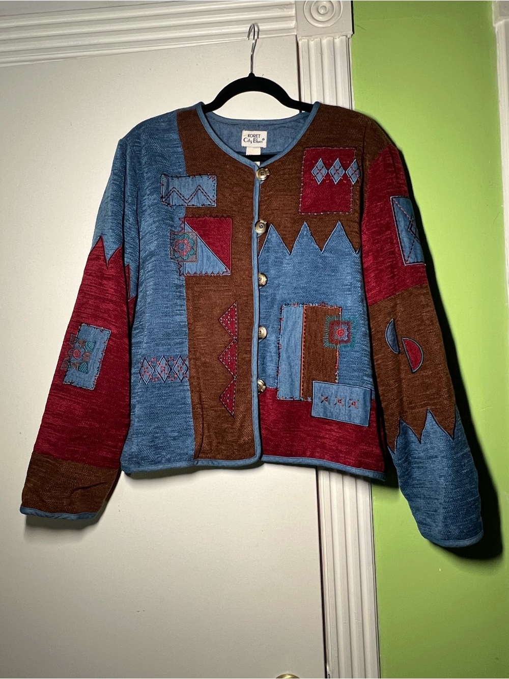 Koret Colorblock Patchwork Jacket - Blue, Brown & Red
